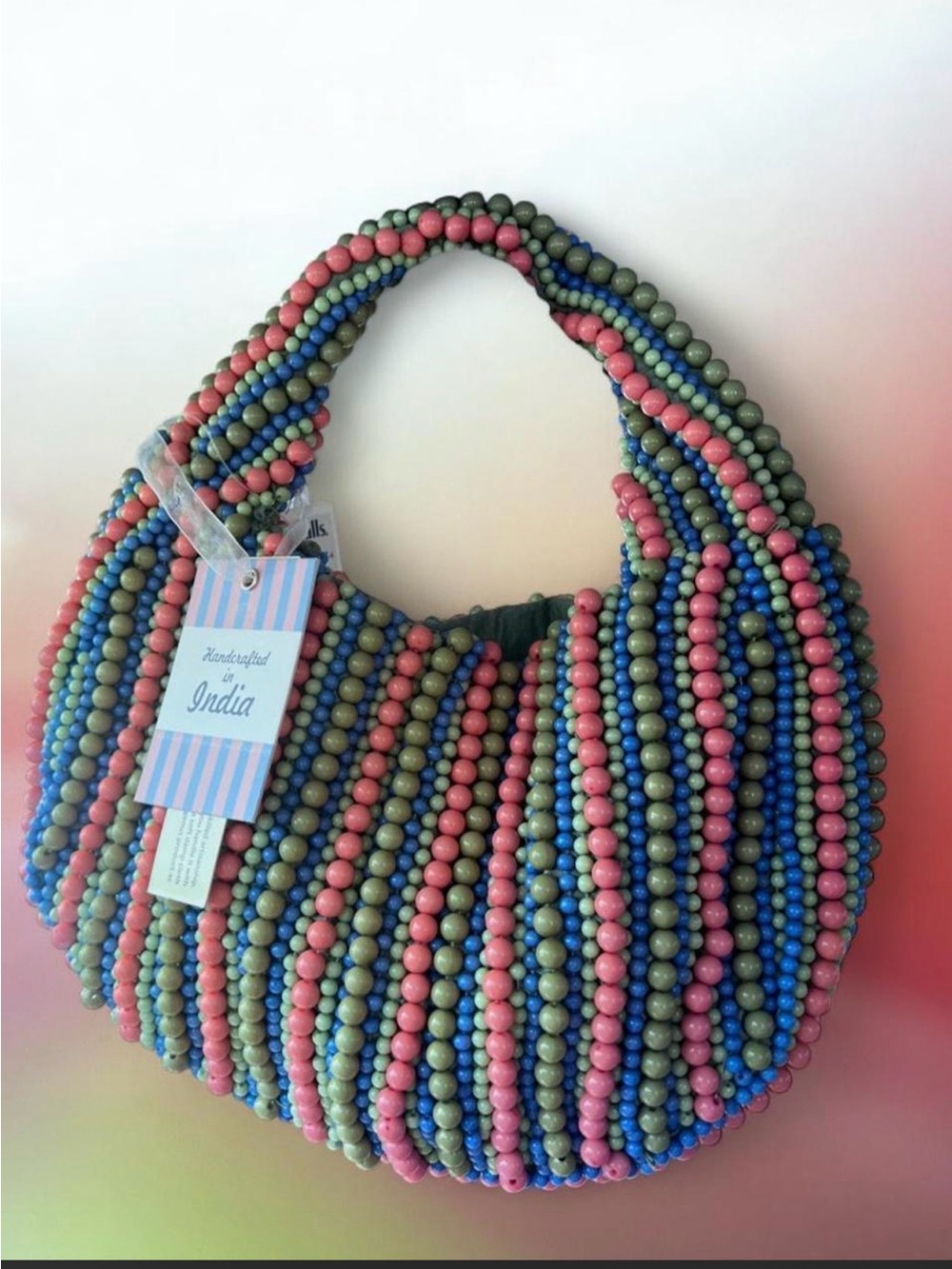 NWT Multiple color Beaded Crescent Shaped bag SMALL texture rich